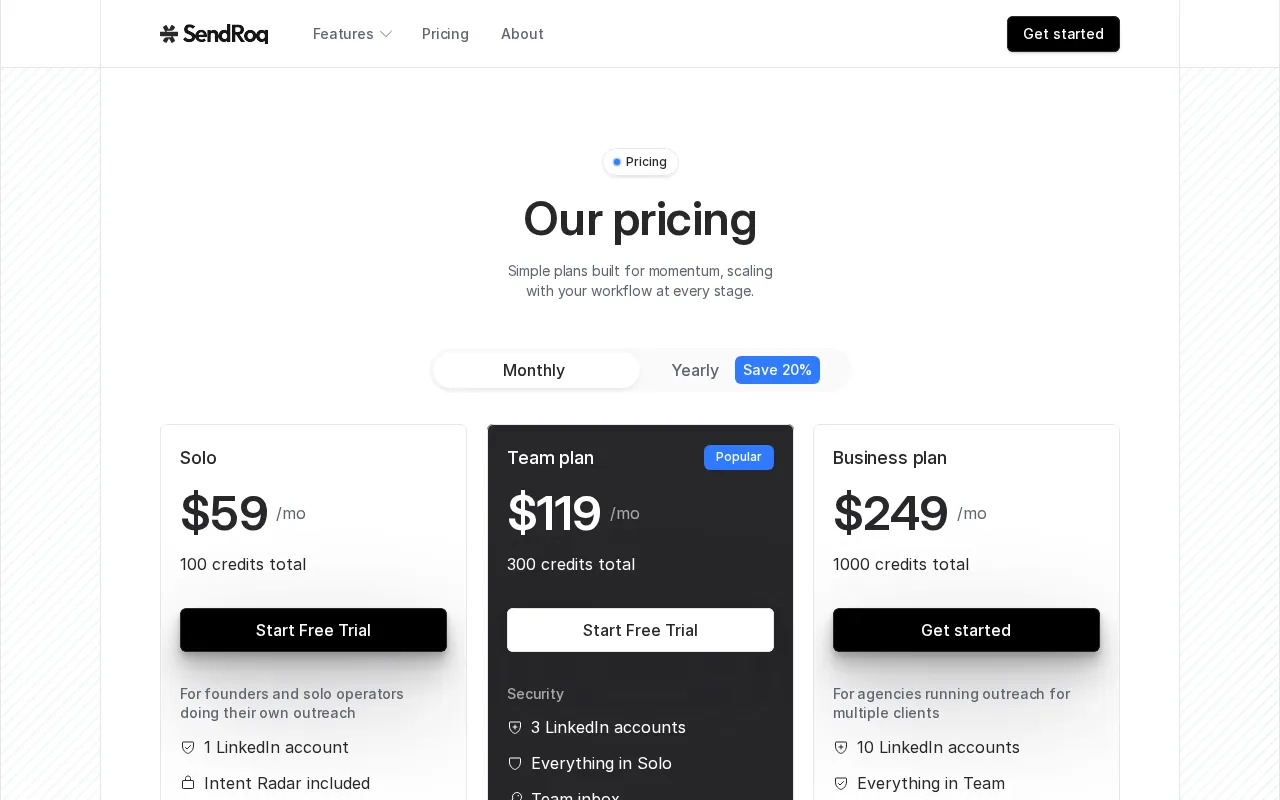 SendRoq — pricing page