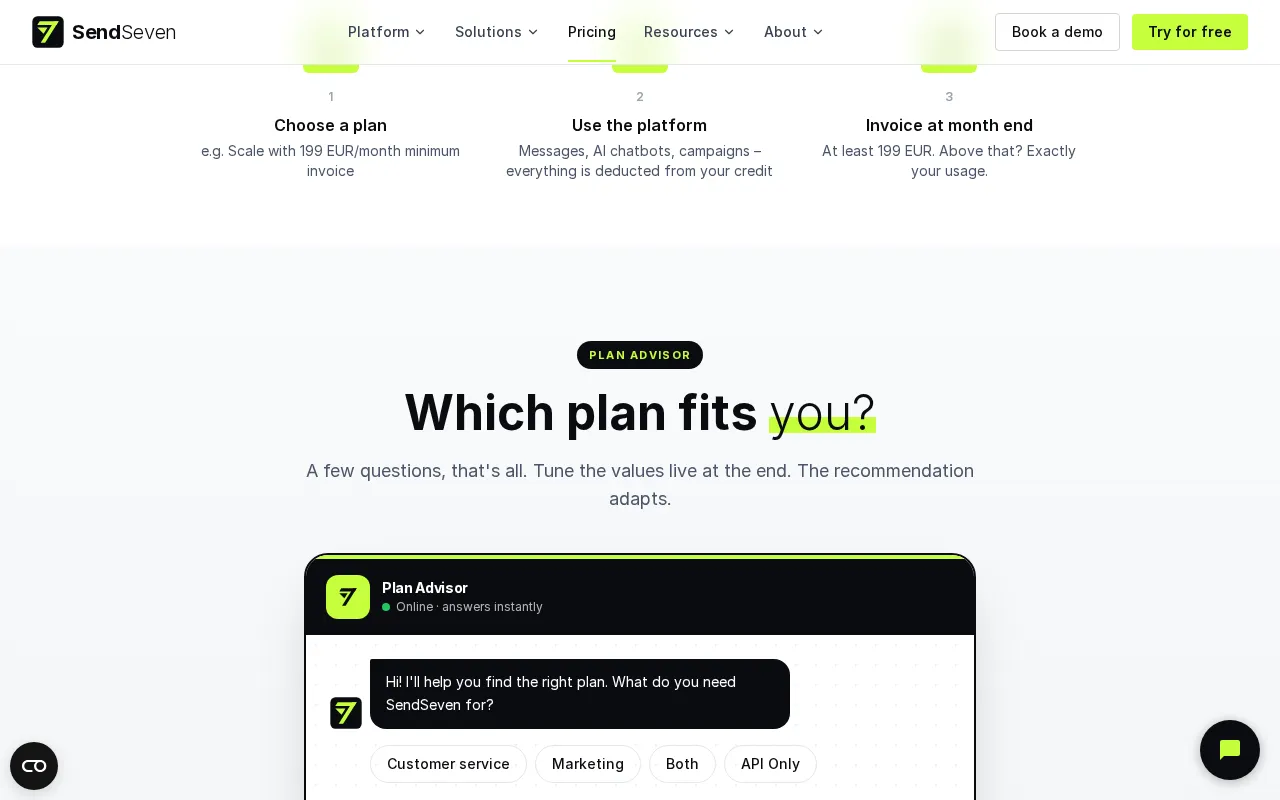 Sendseven — pricing page