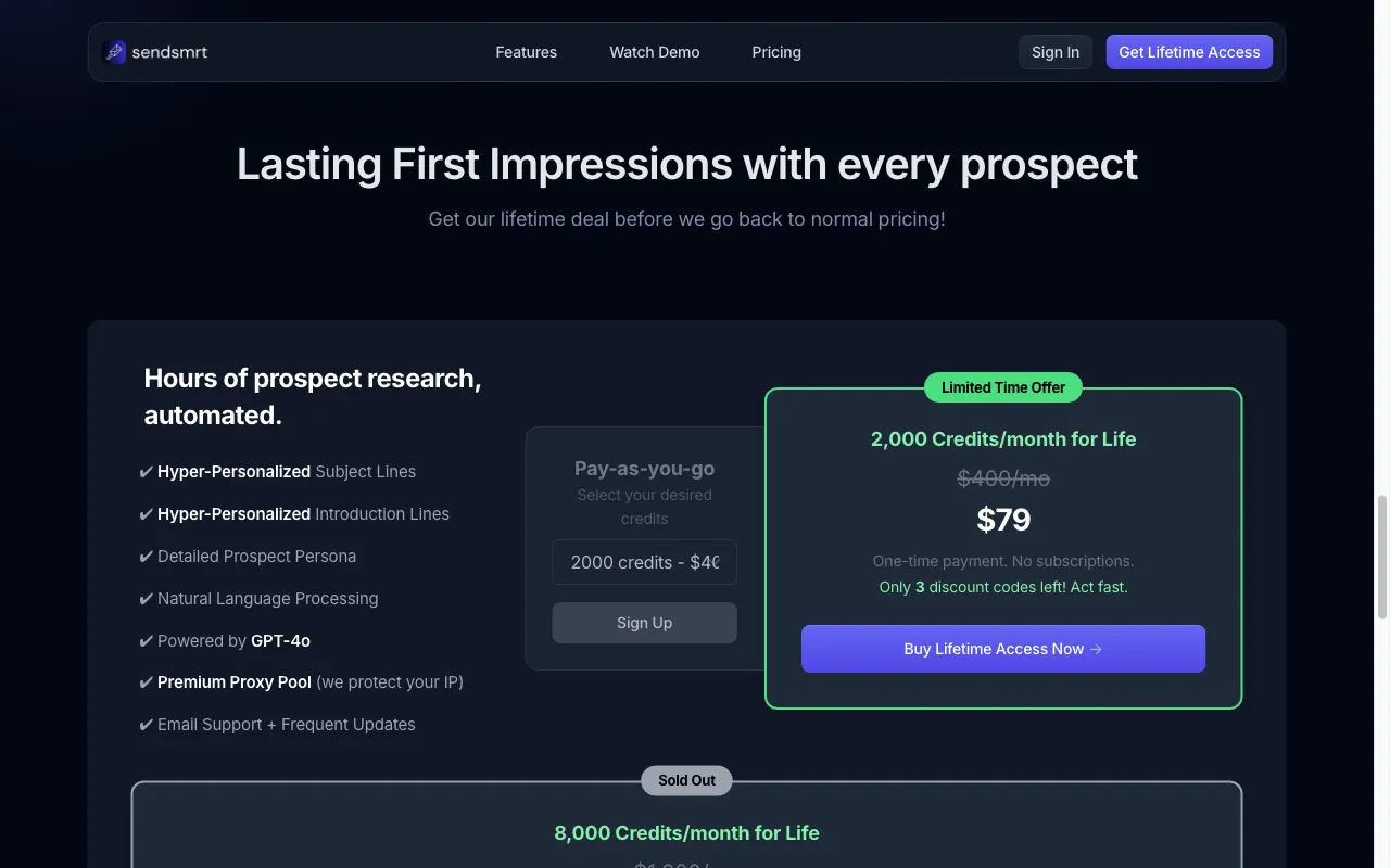 Sendsmrt — pricing page