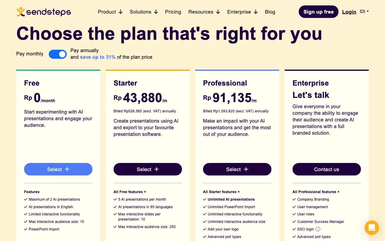 Sendsteps.ai — pricing page
