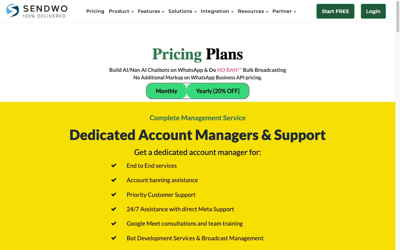 Sendwo — pricing page