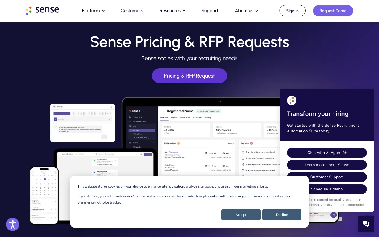sensehq.com — pricing page