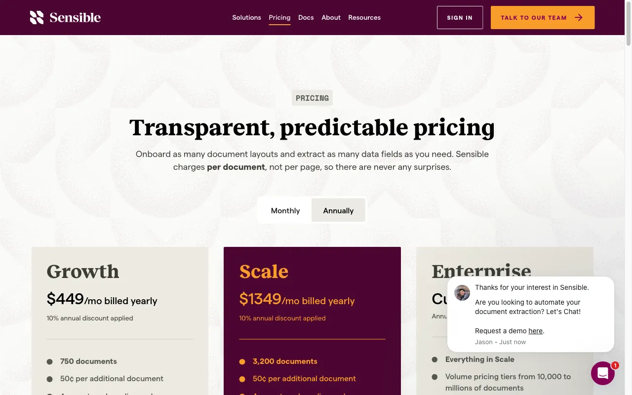 Sensible.so — pricing page