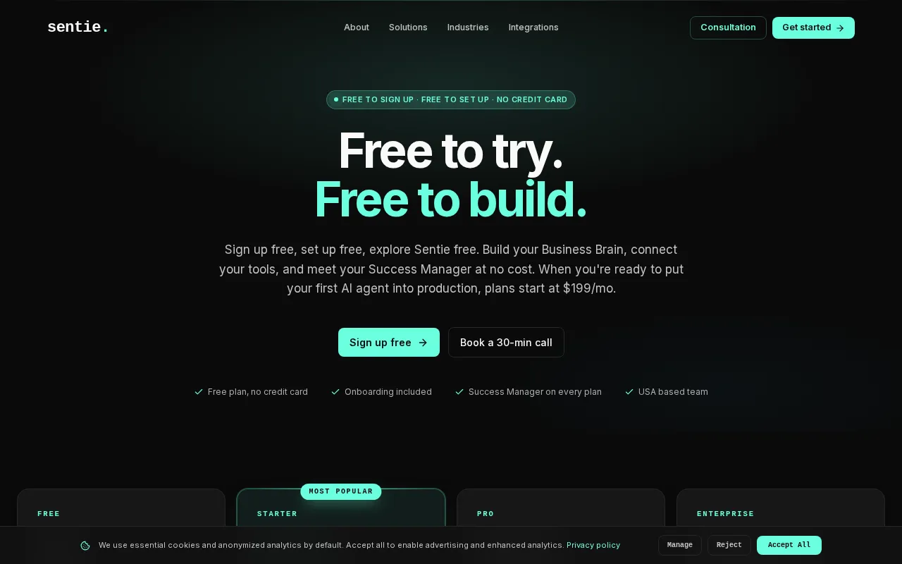 Sentie AI — pricing page