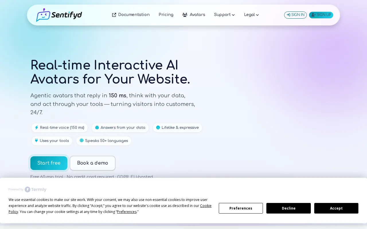 Sentifyd AI 3D Avatars — preview screenshot