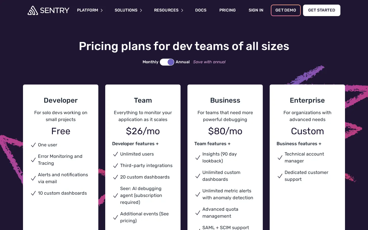 Sentry — pricing page