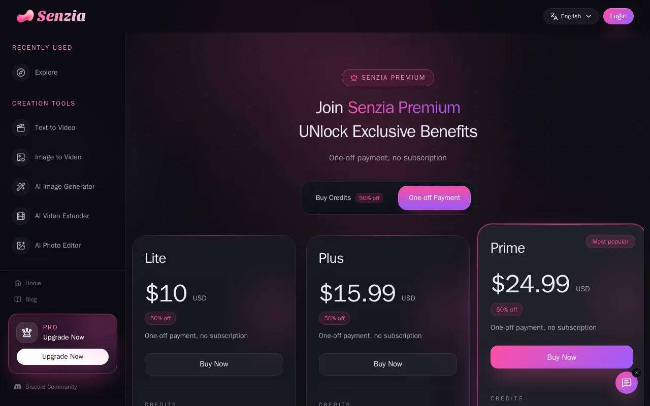 Senzia — pricing page