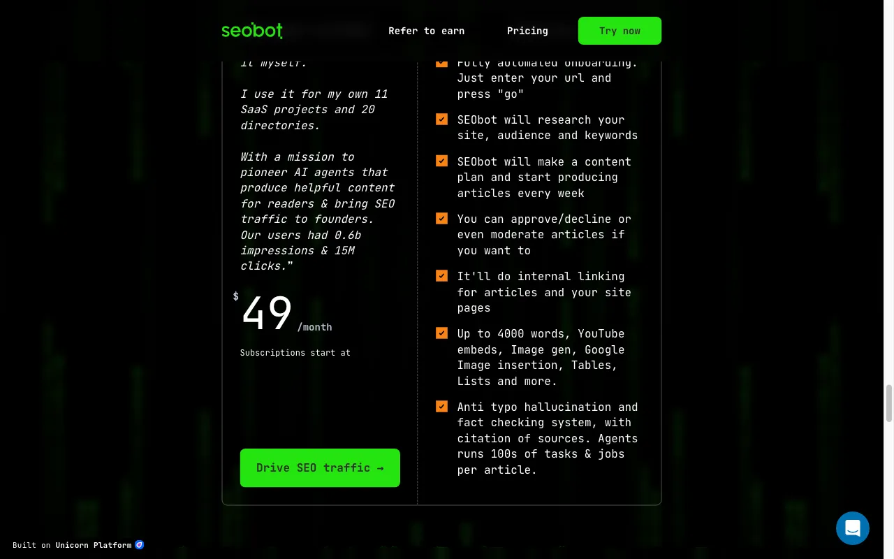SEO Bot — pricing page