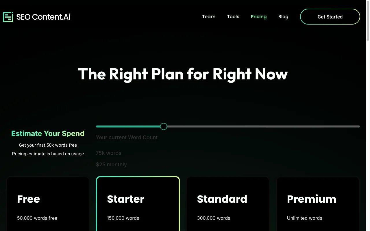 SEO Content AI — pricing page