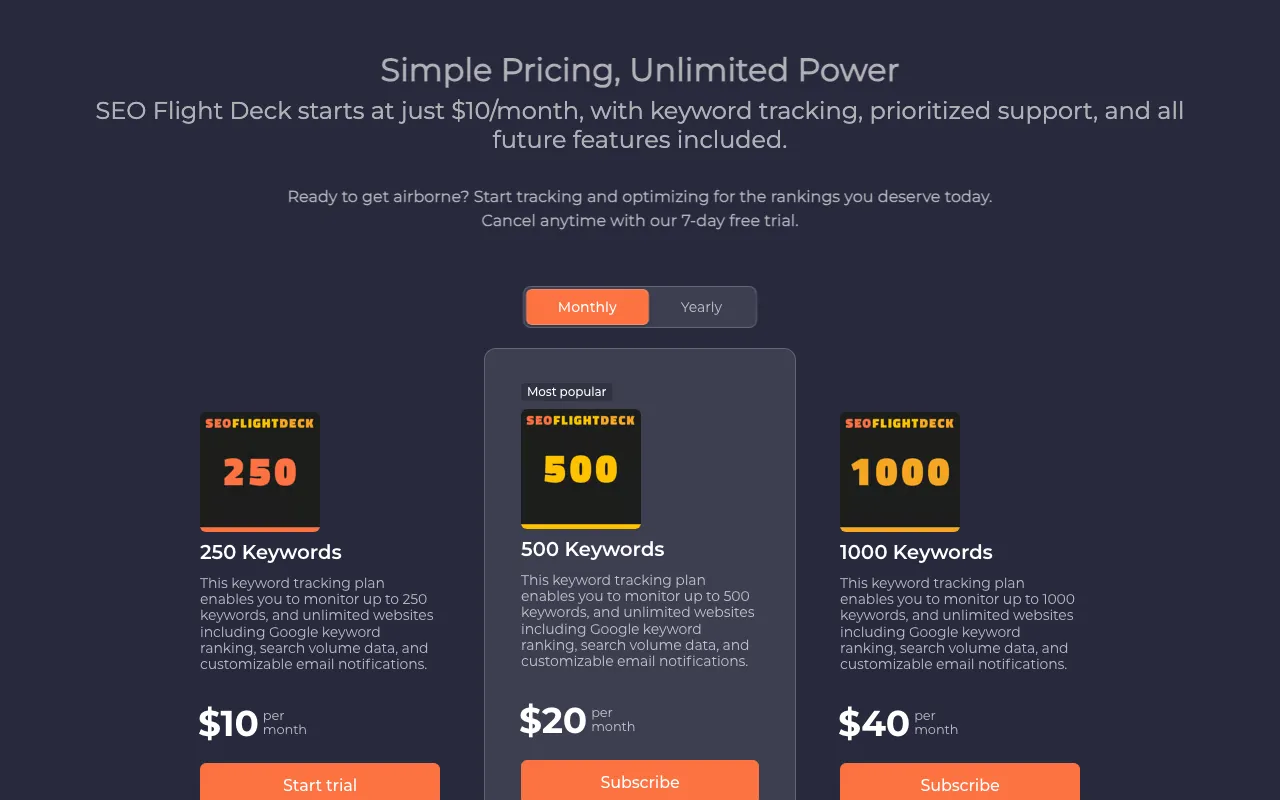 SEO Flight Deck — pricing page