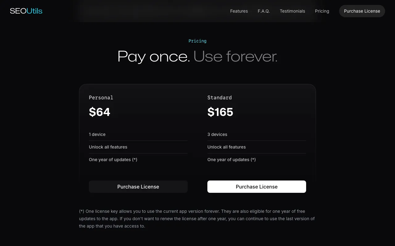 SEO Utils — pricing page