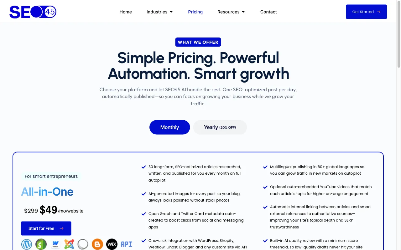 SEO45™ AI — pricing page