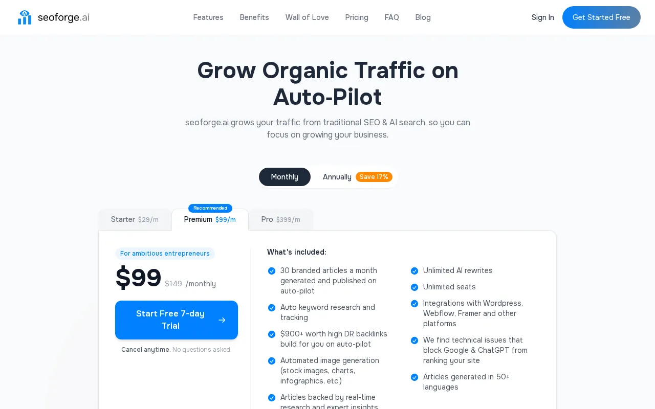 SEOForge.ai — pricing page