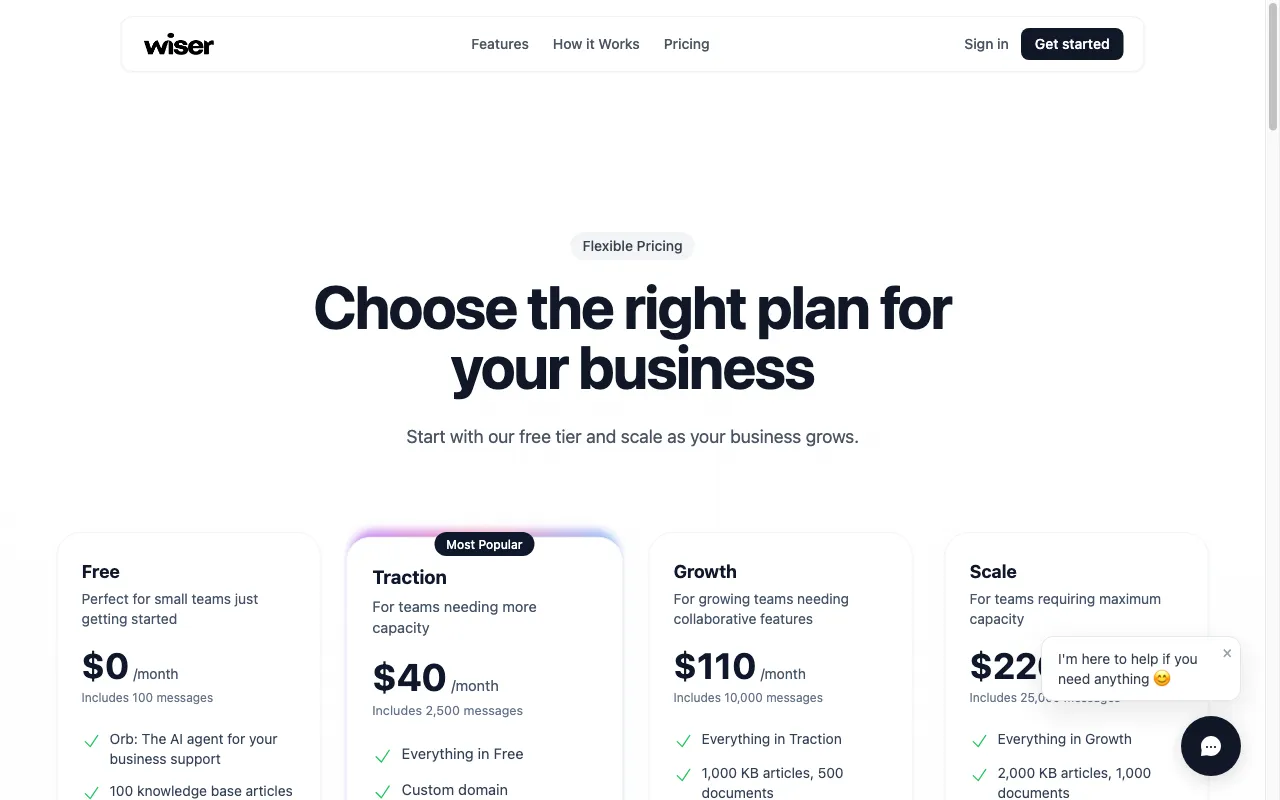 Wiser — pricing page