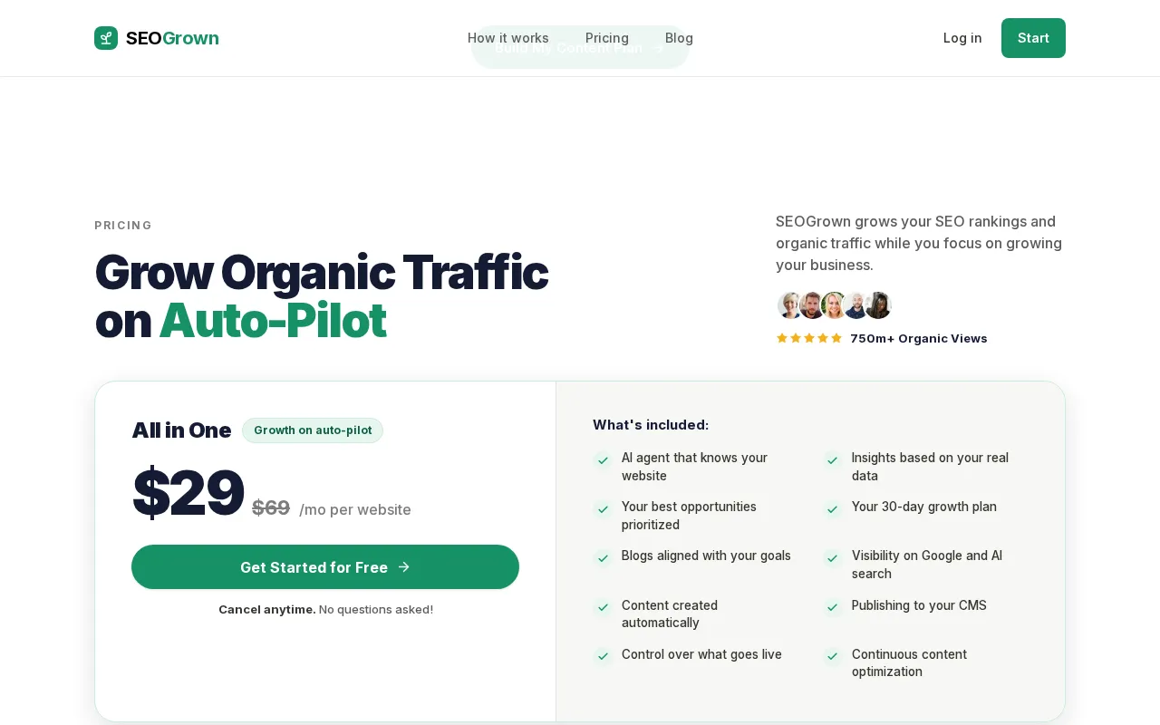 SEOGrown — pricing page