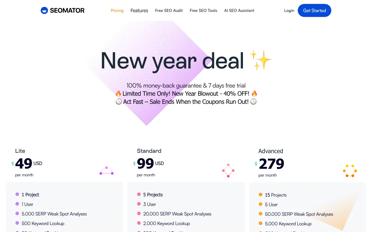SEOmator — pricing page