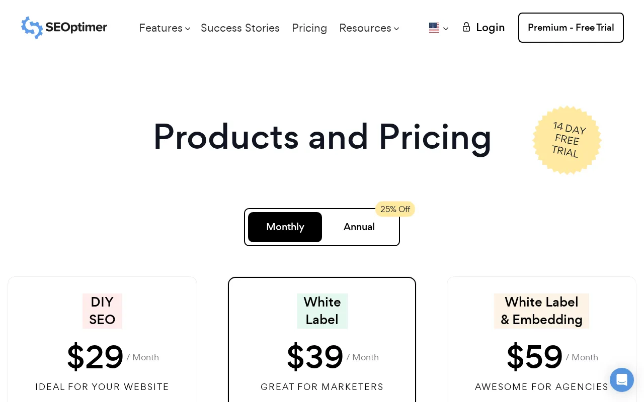 SEOptimer — pricing page