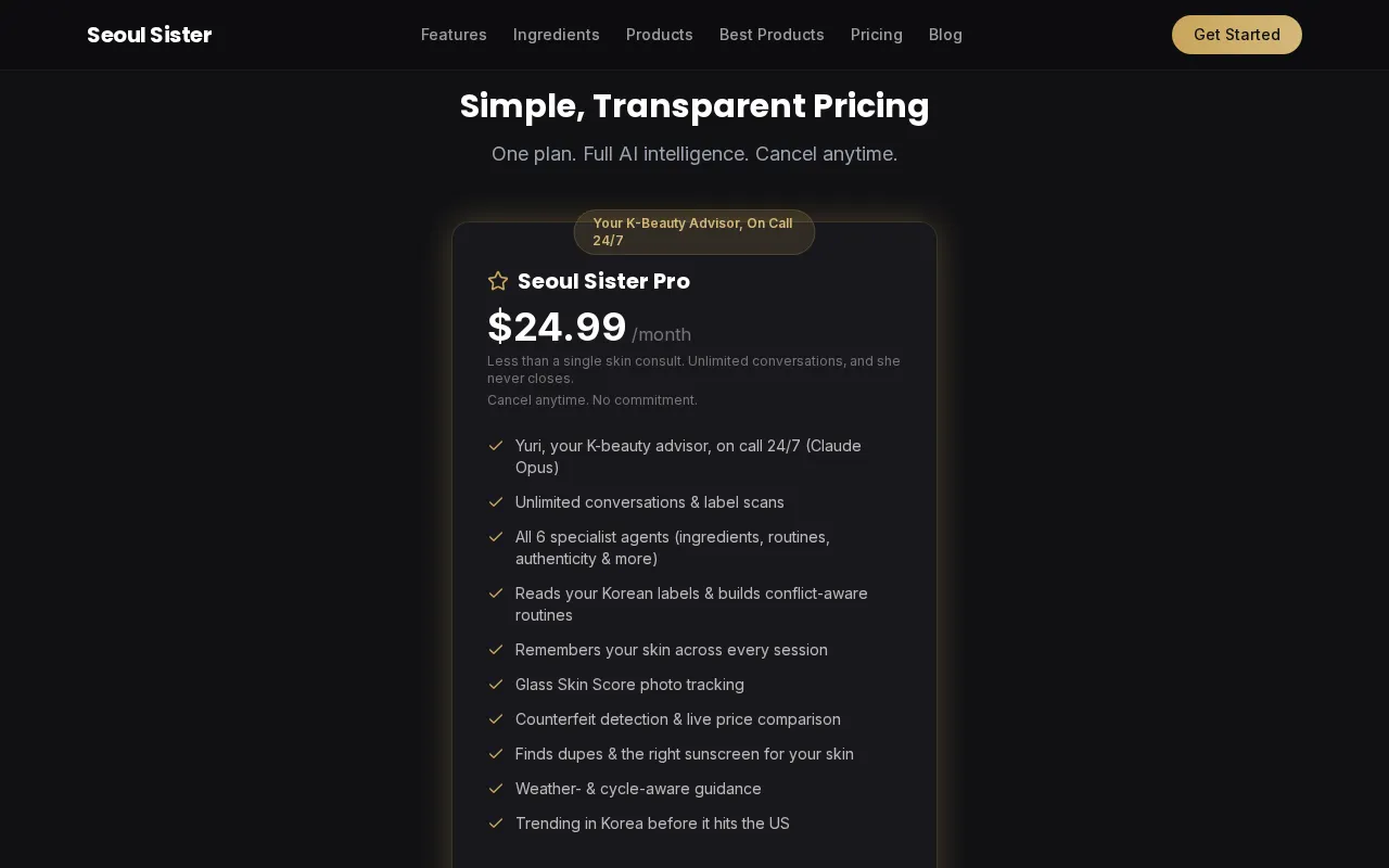 Seoul Sister — pricing page
