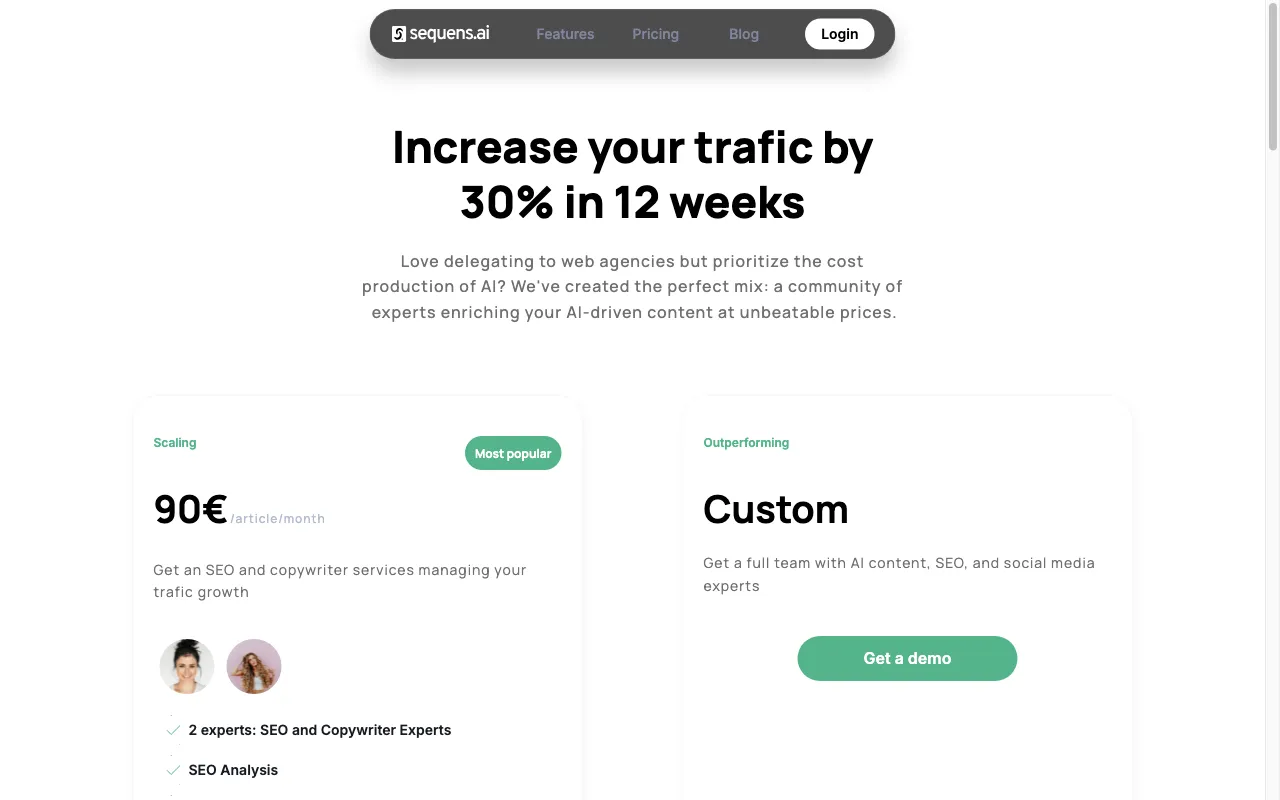 Sequens.ai — pricing page