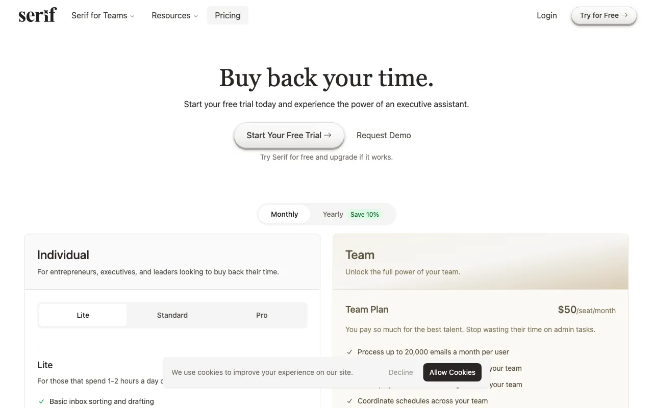 Serif — pricing page