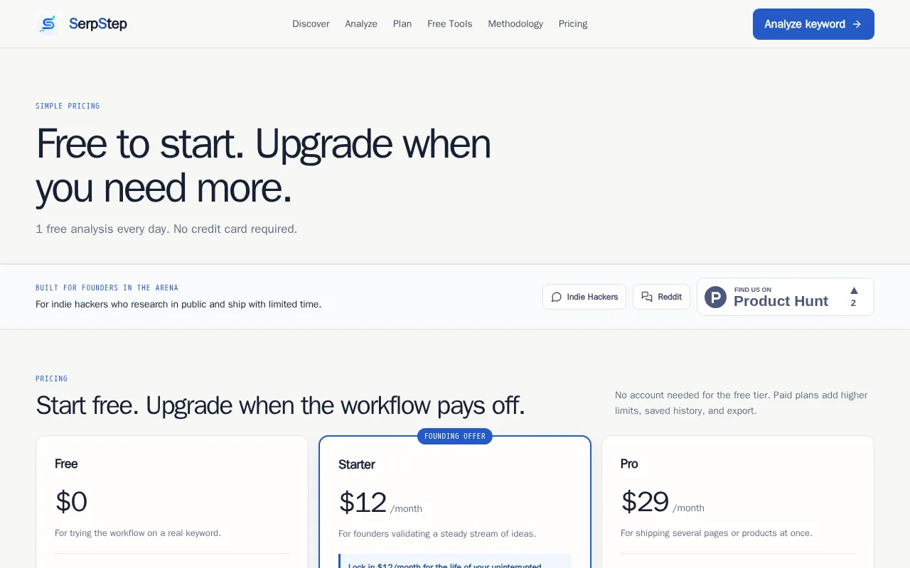 SerpStep — pricing page