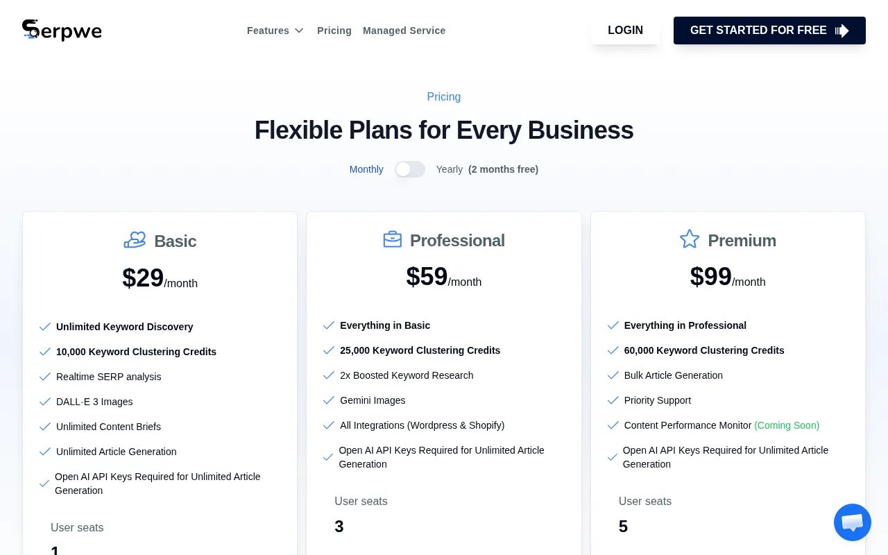 Serpwe — pricing page