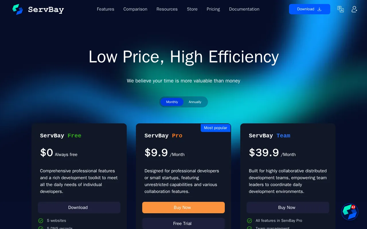 ServBay — pricing page