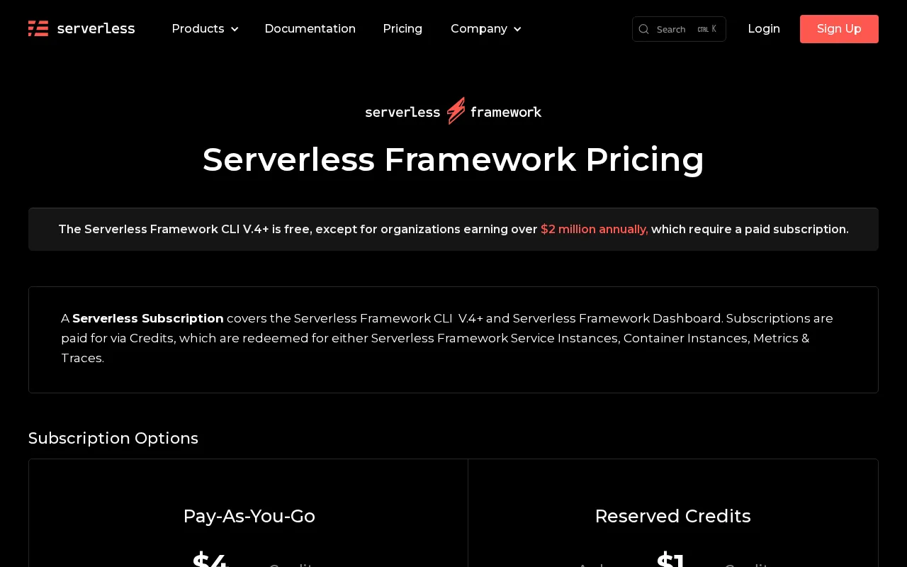 Serverless — pricing page