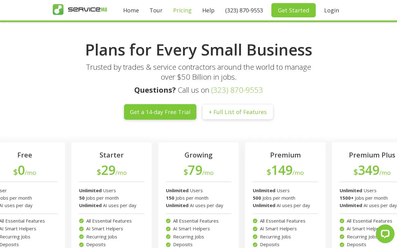 Servicem8 — pricing page