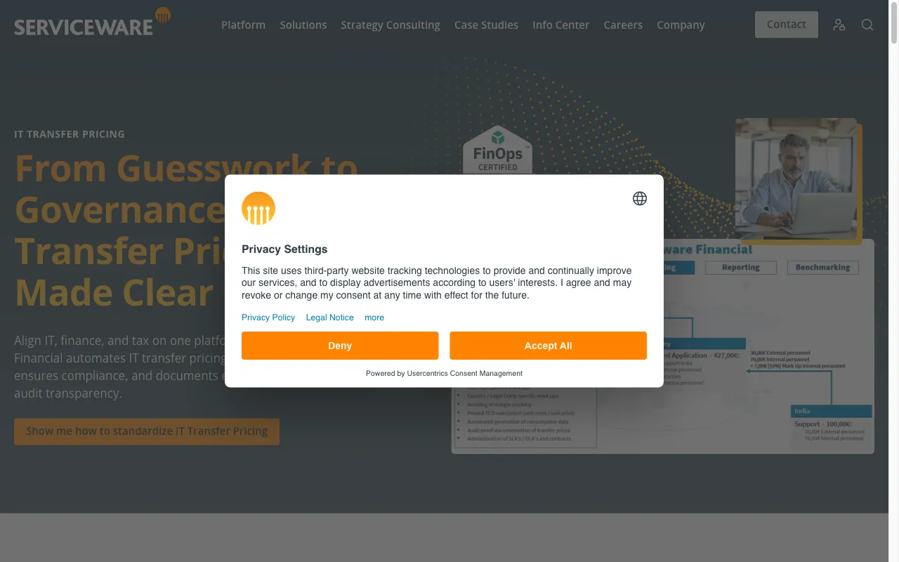 Serviceware Financial — pricing page