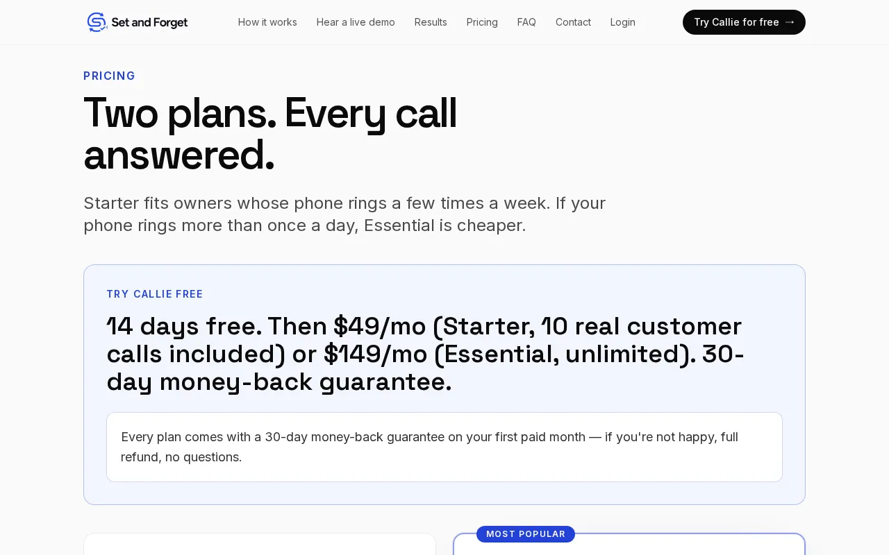 Set and Forget — pricing page