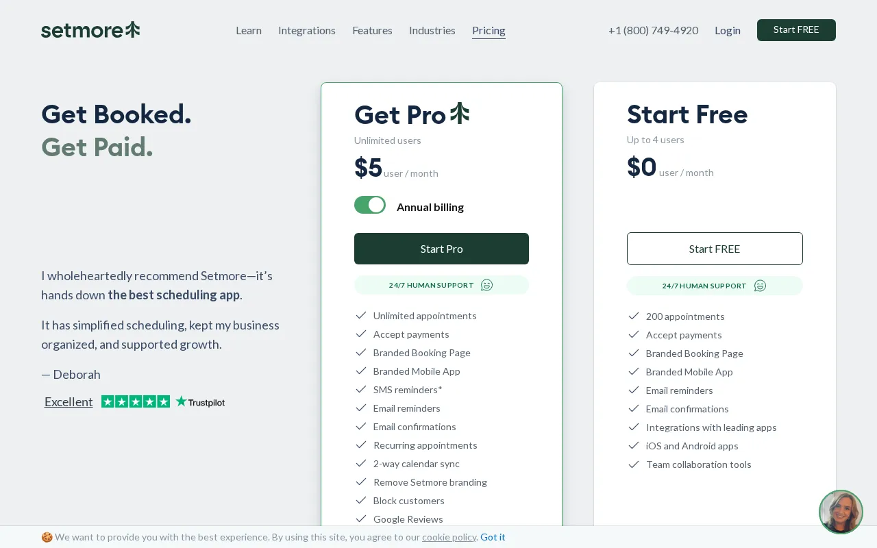 Setmore — pricing page