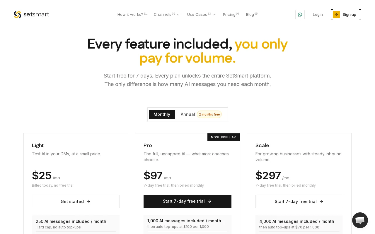 SetSmart — pricing page