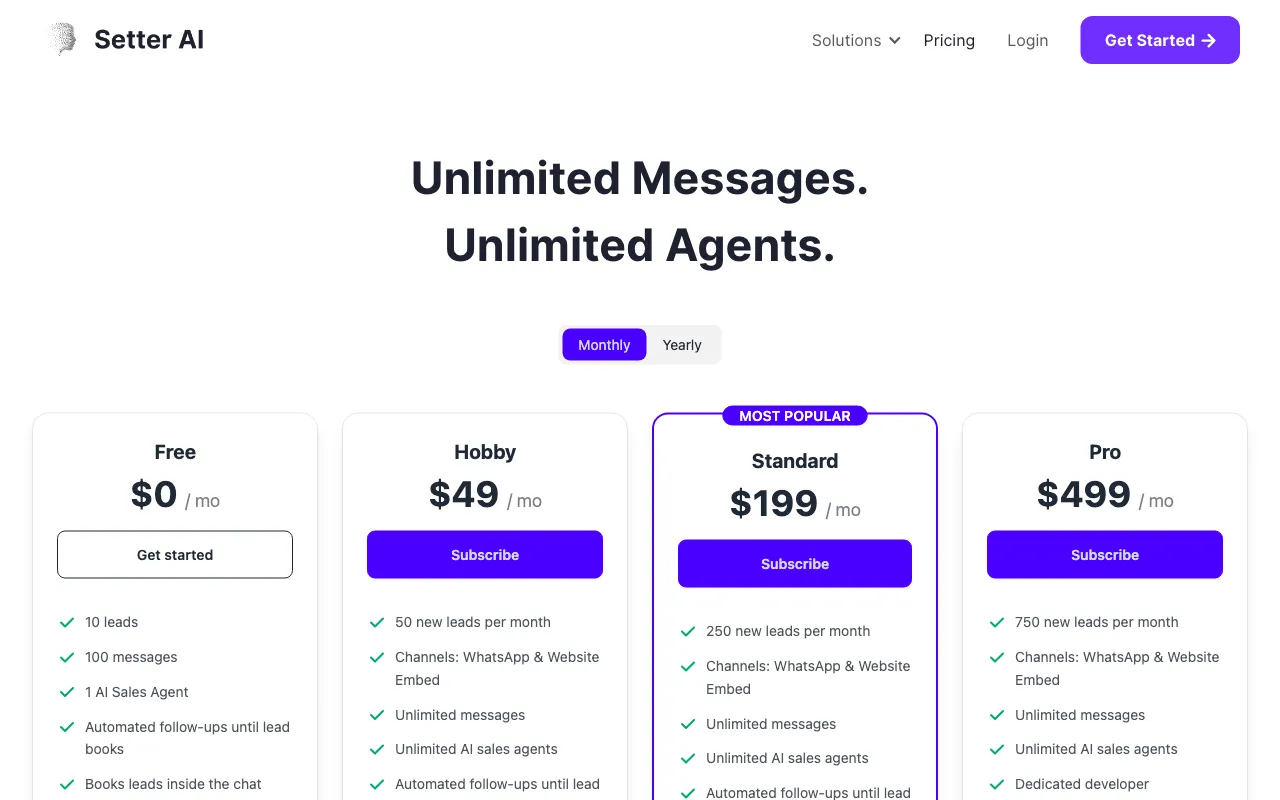 Setter AI — pricing page