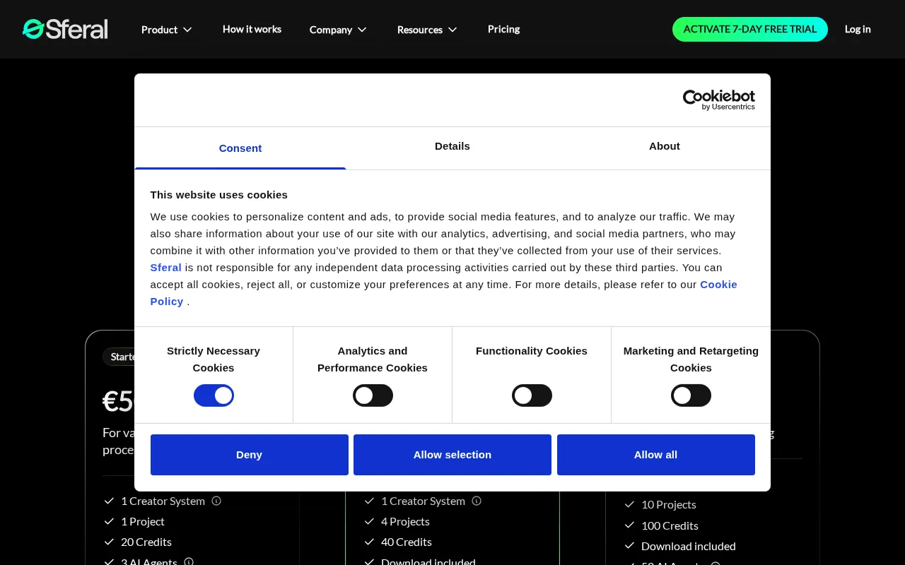 Sferal — pricing page