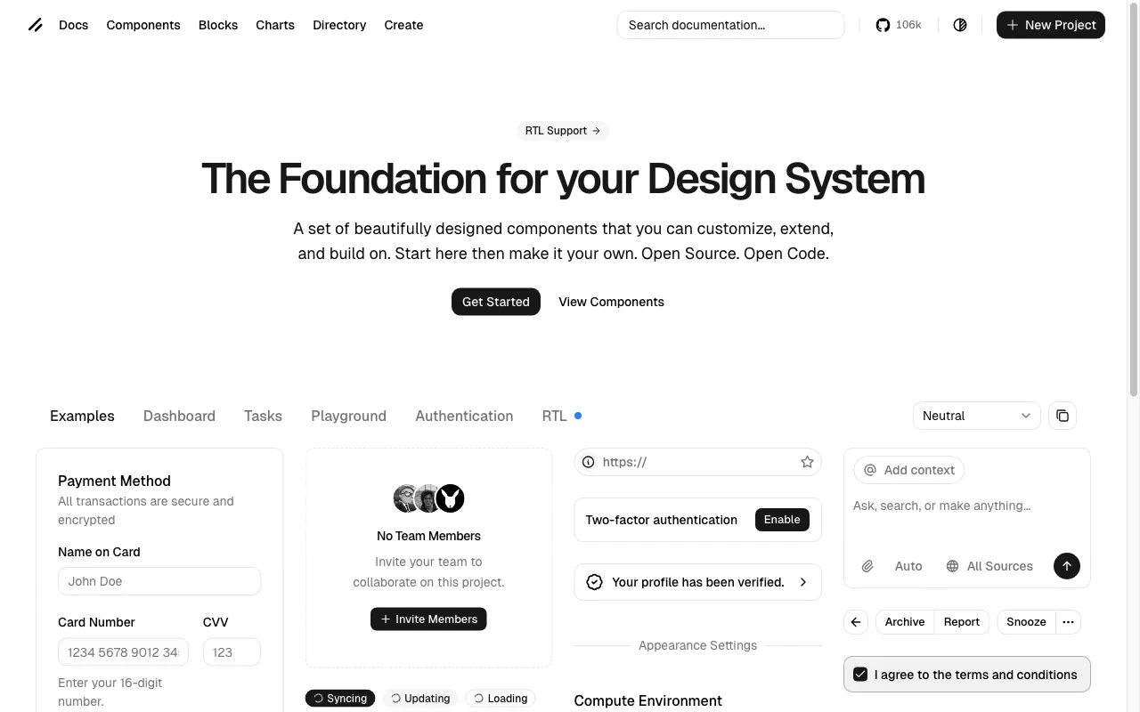 shadcn/ui — preview screenshot