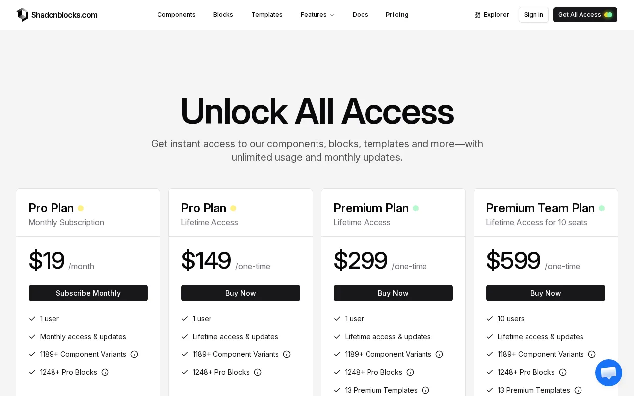 Shadcnblocks — pricing page