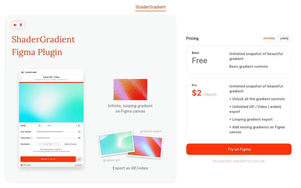Shader Gradient — pricing page