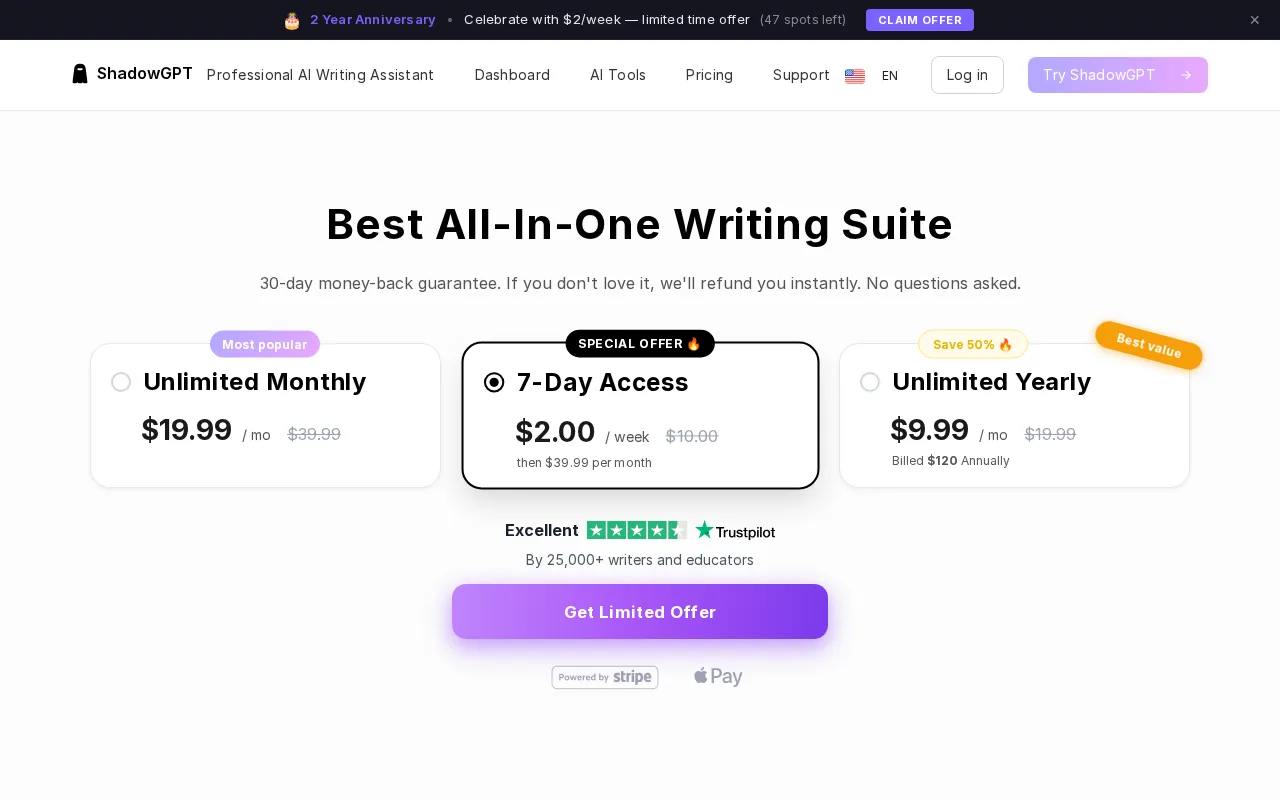 Shadowgpt — pricing page