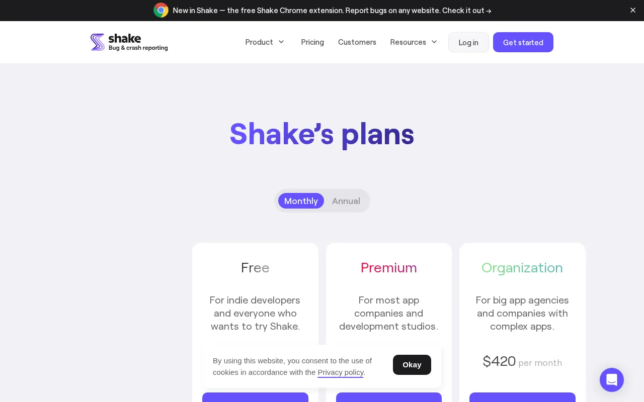 Shake — pricing page