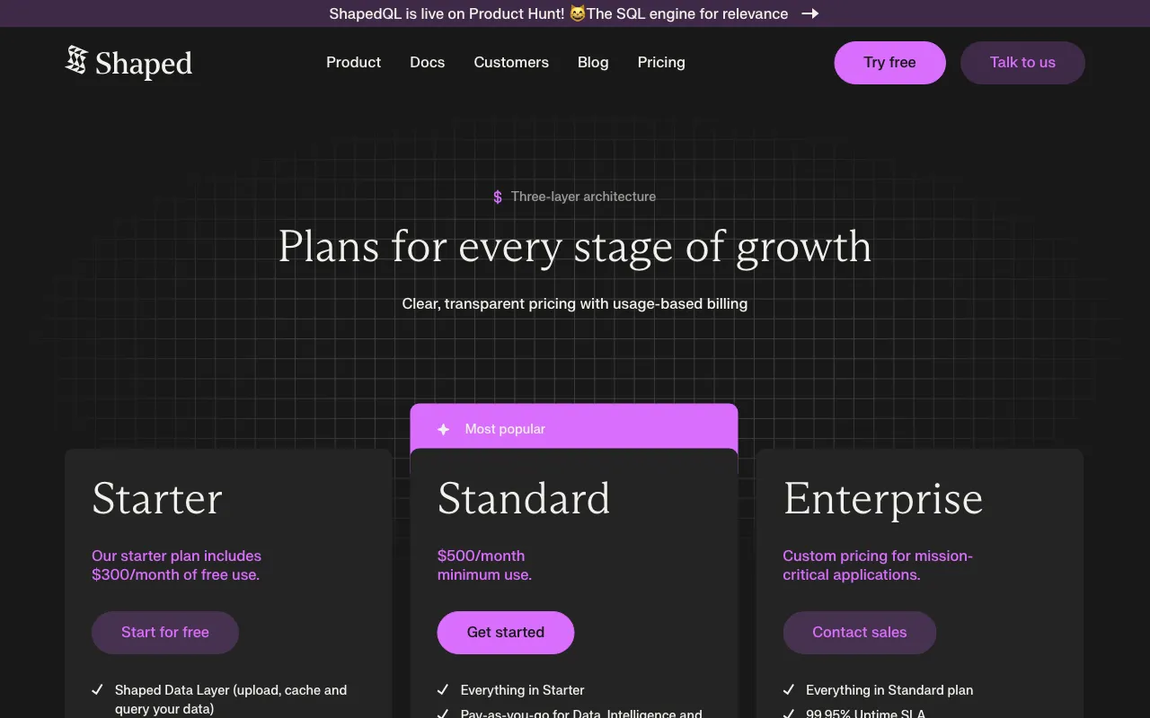 Shaped — pricing page