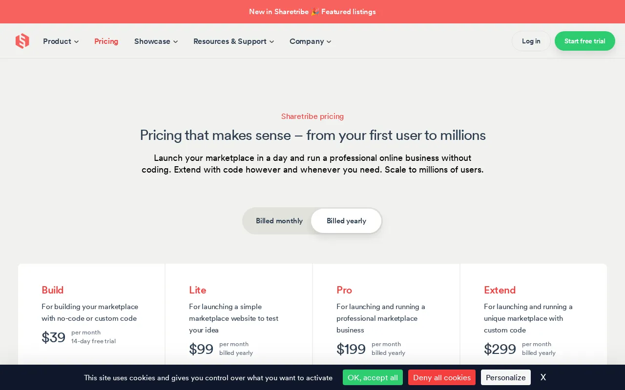 Sharetribe — pricing page
