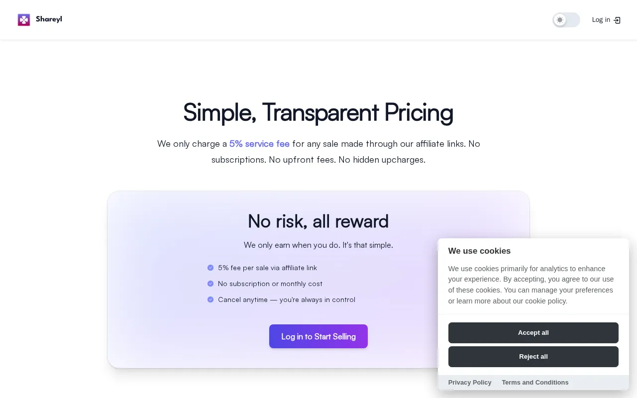 Shareyl — pricing page