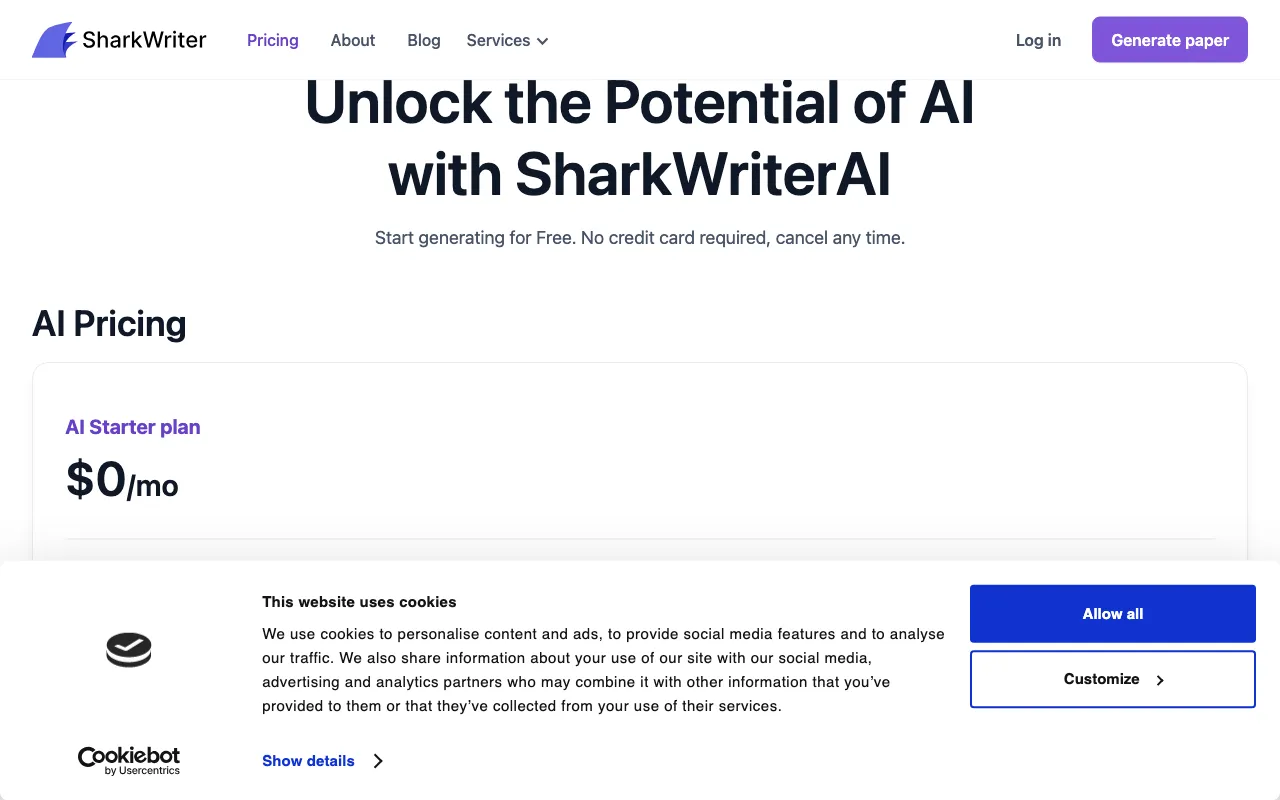 Sharkwriter.ai — pricing page