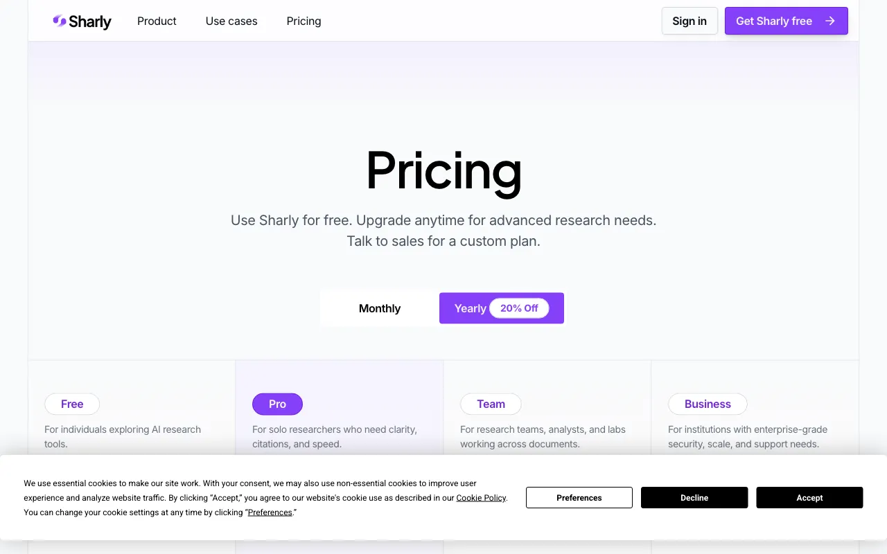Sharly AI — pricing page