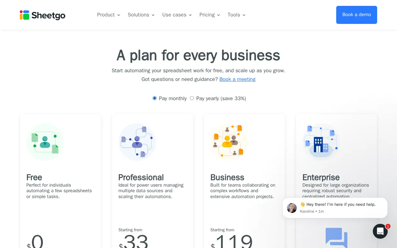 Sheetgo — pricing page