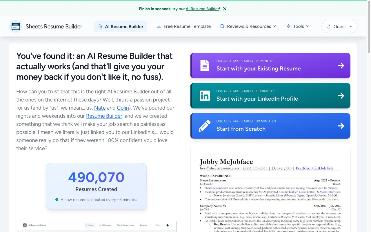 Sheets AI Resume Builder — preview screenshot