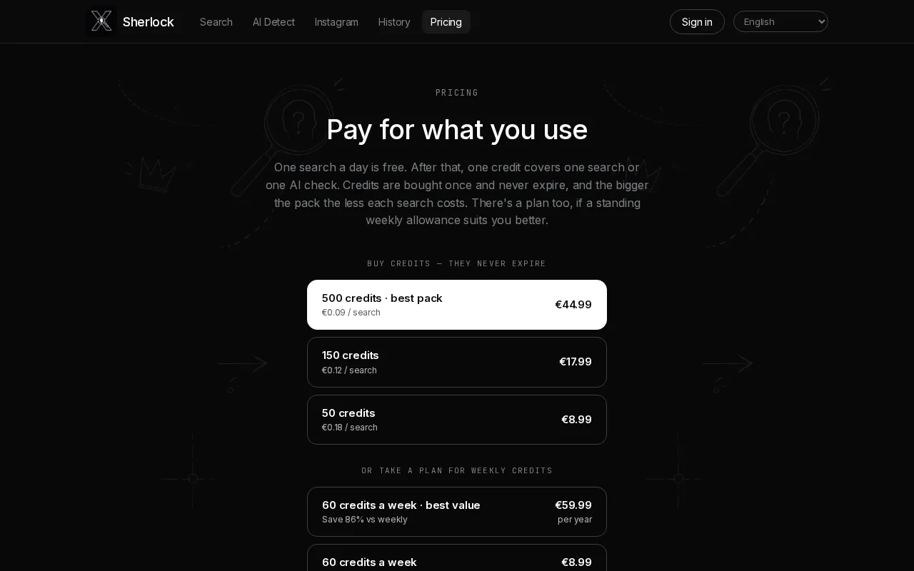 Sherlock — pricing page