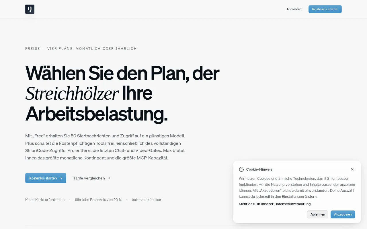 ShioriCode — pricing page