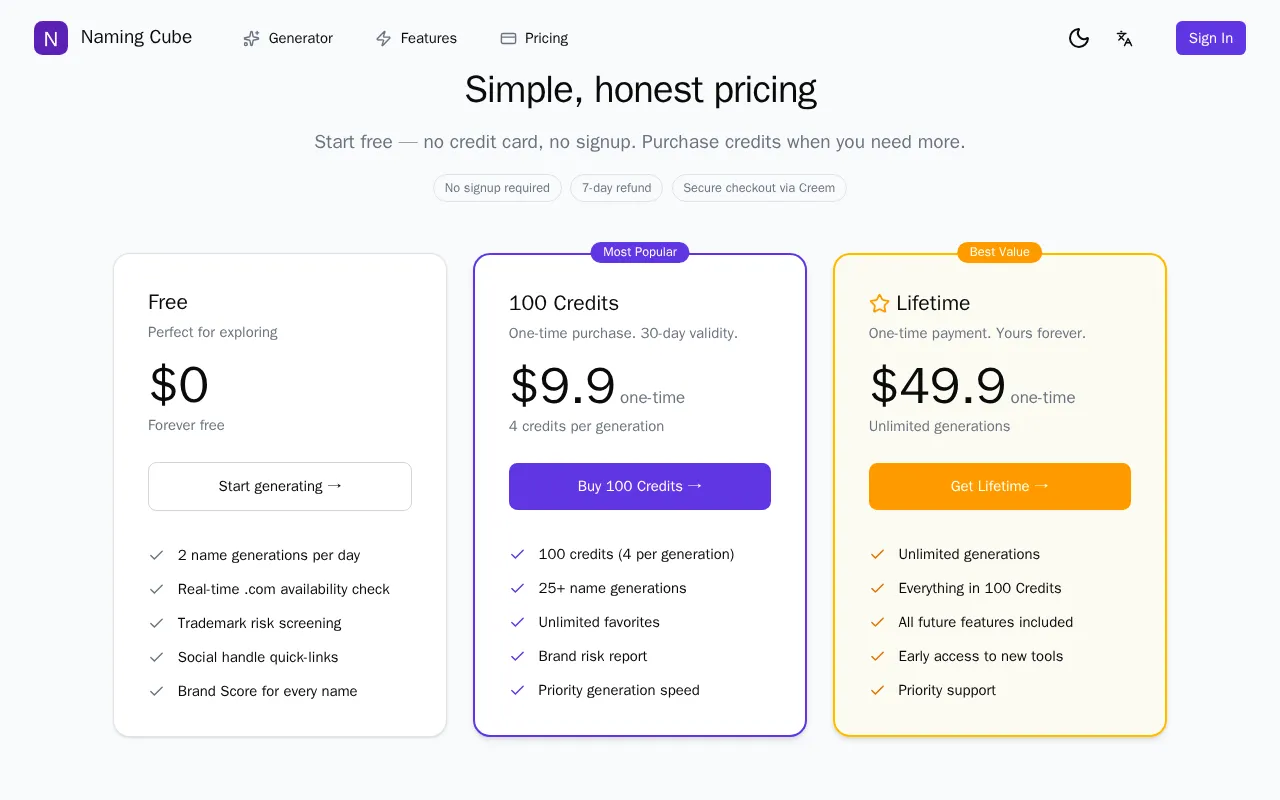 ShipAny App — pricing page
